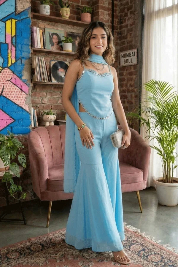 Designer Sleeveless Top Sharara Suit For Gen Z Girl