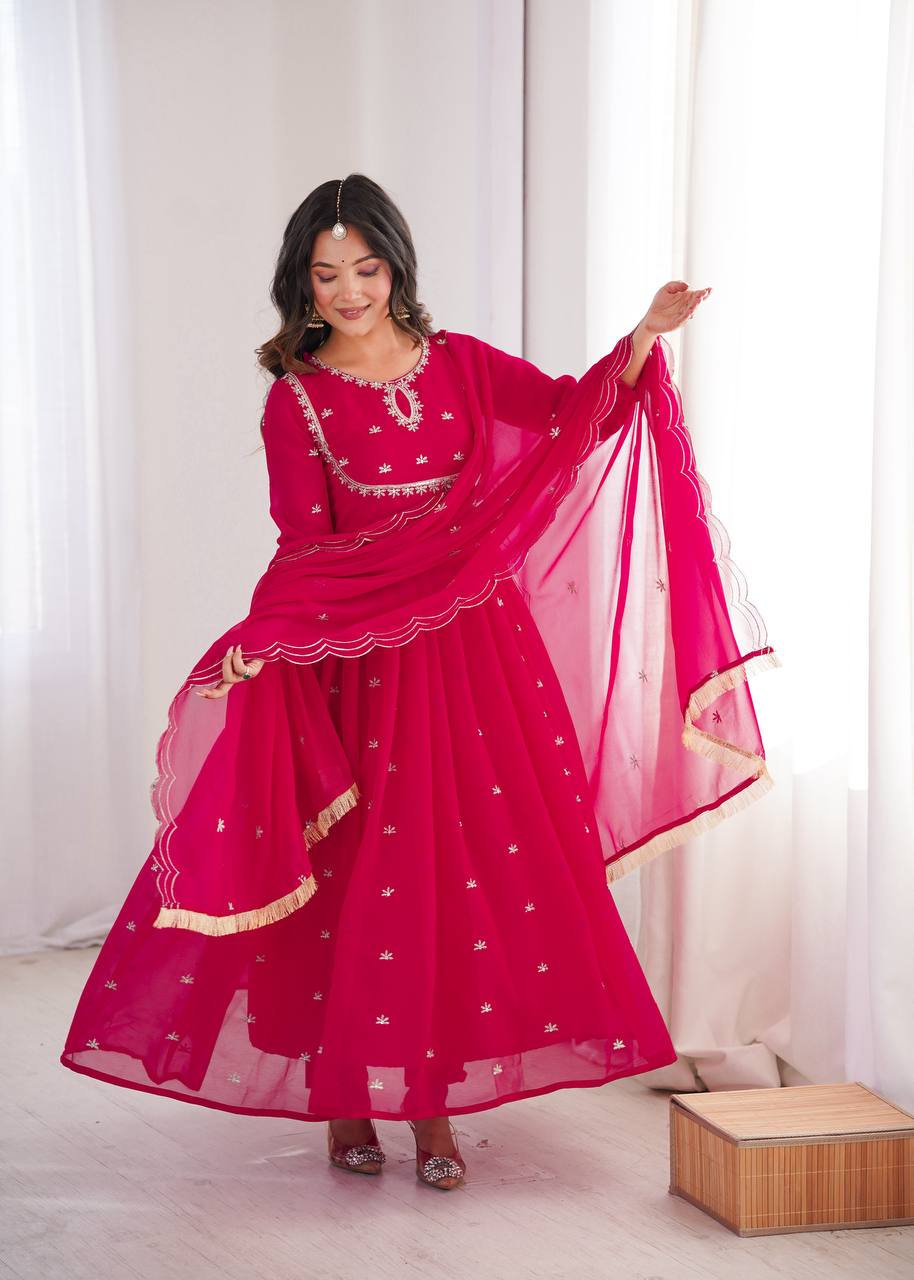 Georgette Sequins Embroidered Gown Set (3-Piece)