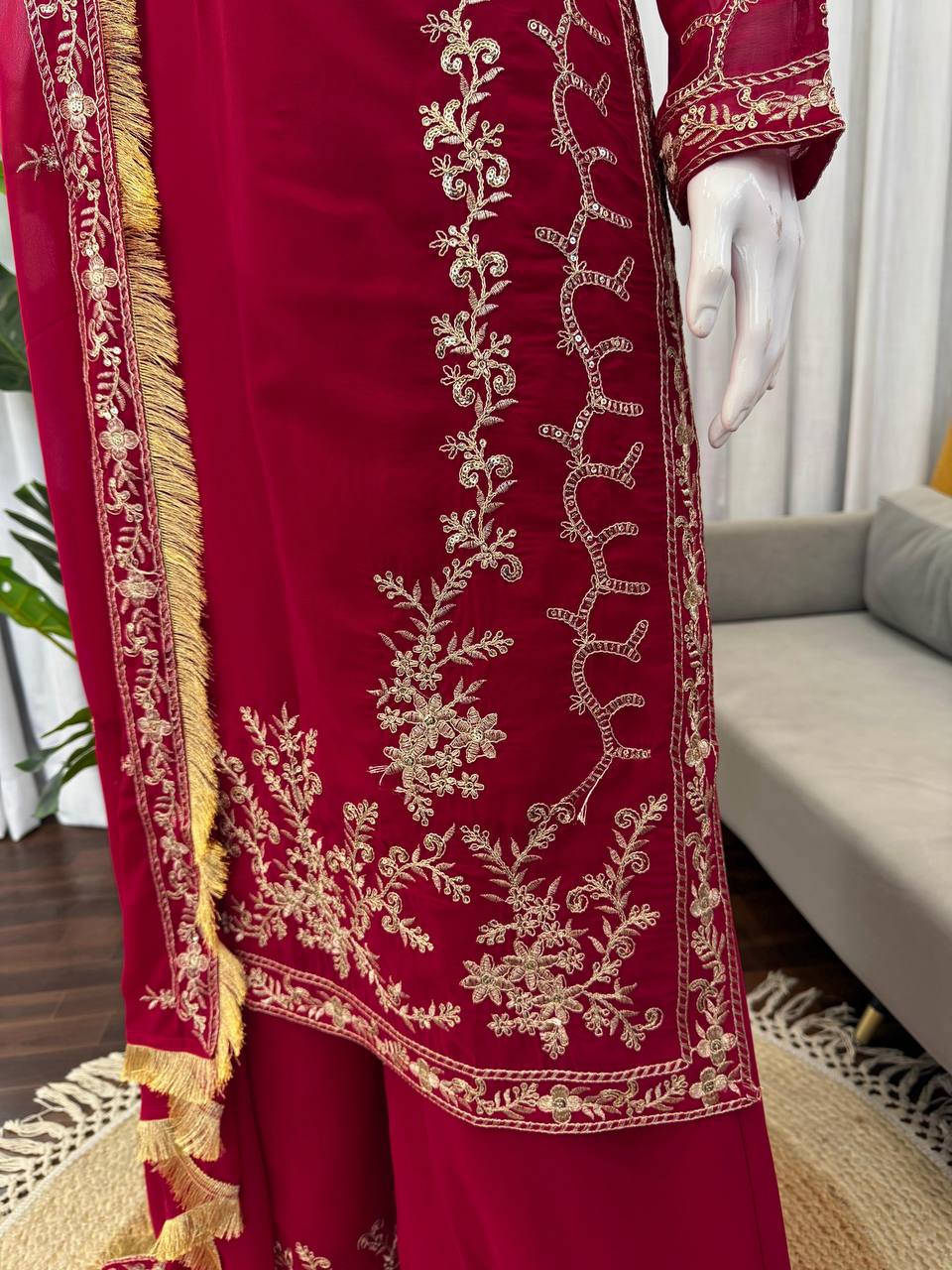 Fanah Red Hand Embroidered Suit