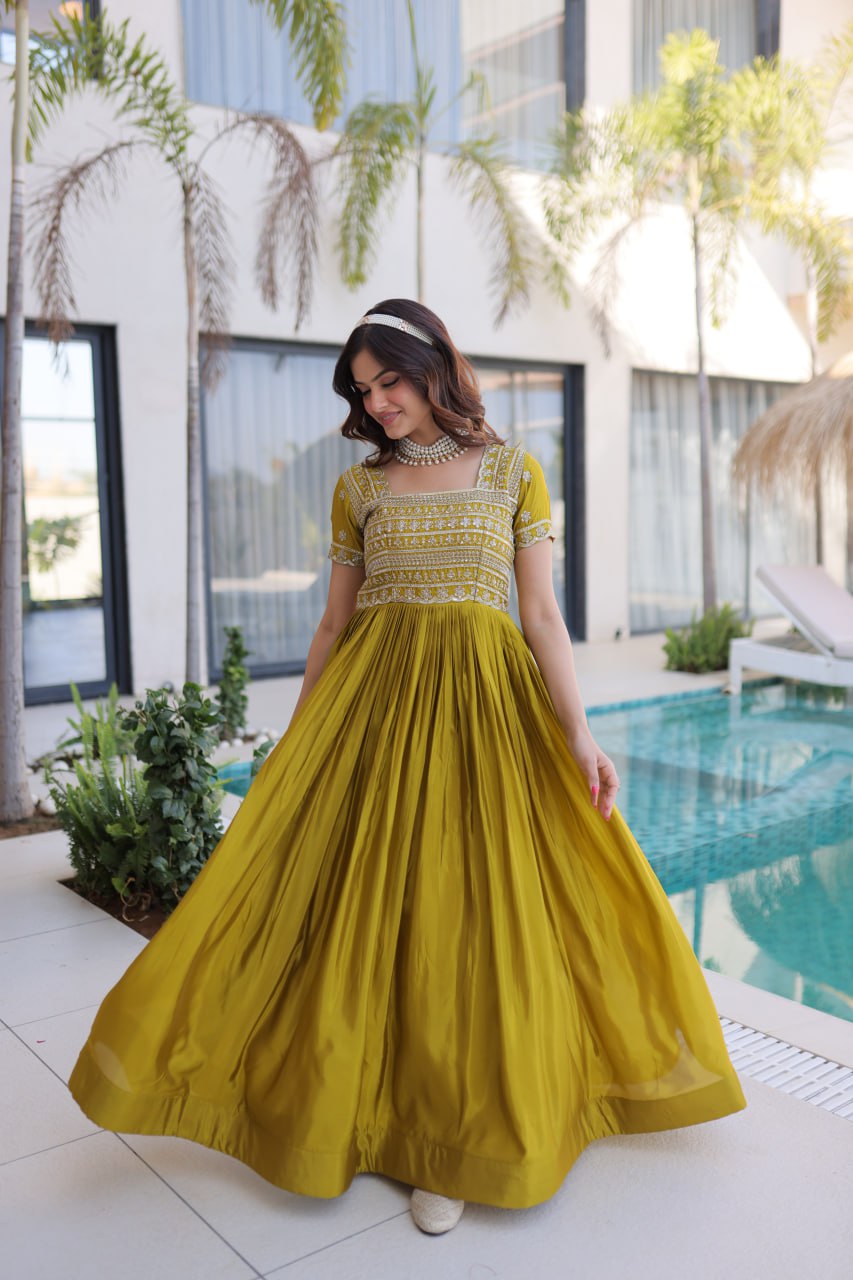 Fenta Anarkali Gown with Sequins, Zari Work