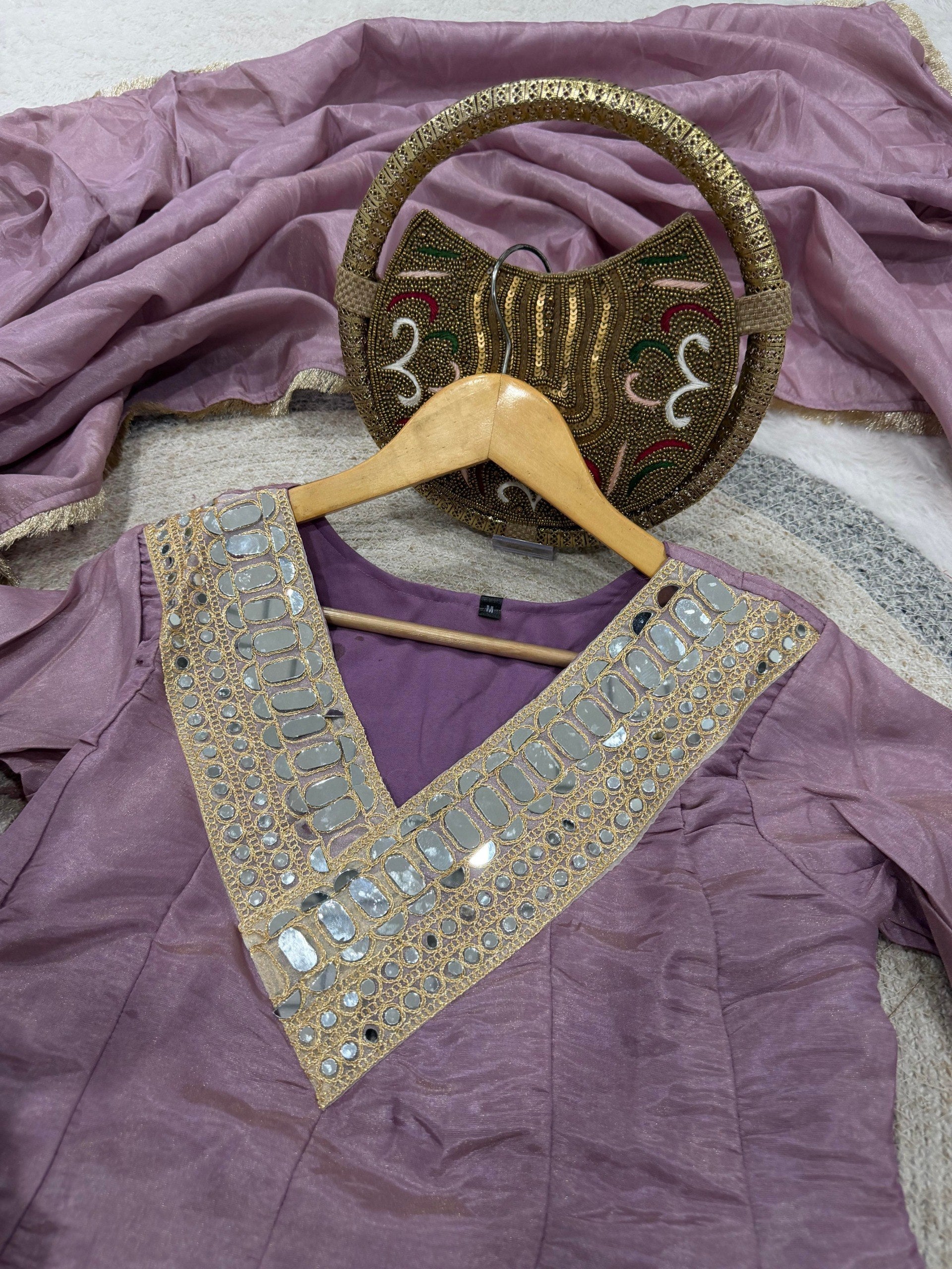 Shimmer Silk Mirror Work 3Pc Designer Kurti Pant Dupatta Set