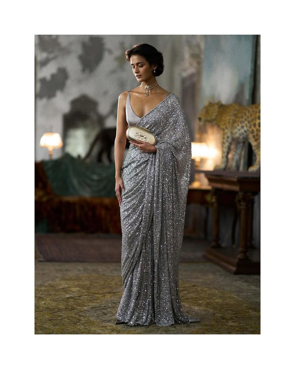 Saree  FAUX Georgette With Heavy  Khichdi Sequence Embrodery Work