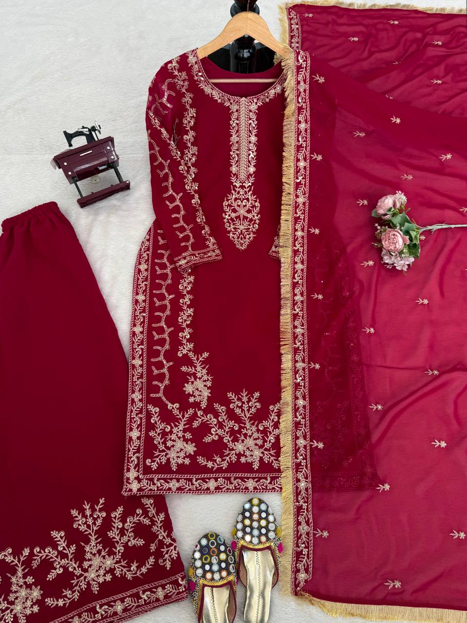 Fanah Red Hand Embroidered Suit