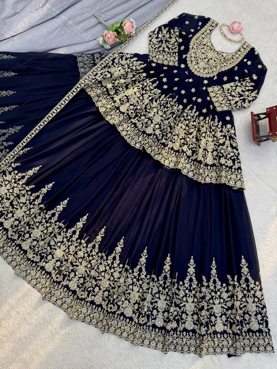 Exclusive Black Georgette Top Lehenga