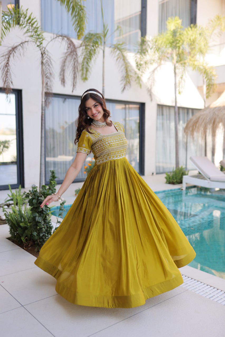 Fenta Anarkali Gown with Sequins, Zari Work