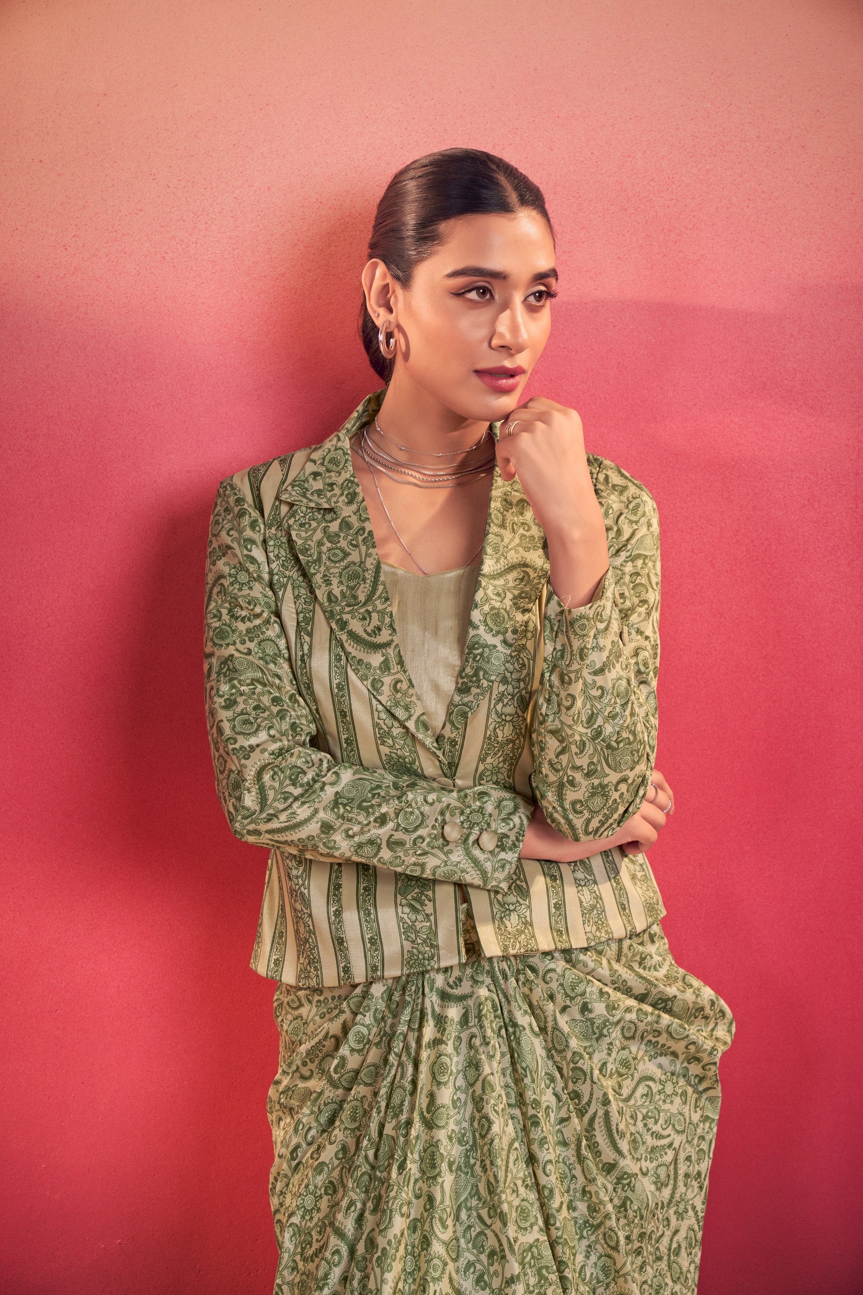 Bohemian Printed Blazer with Skirt & Jacket