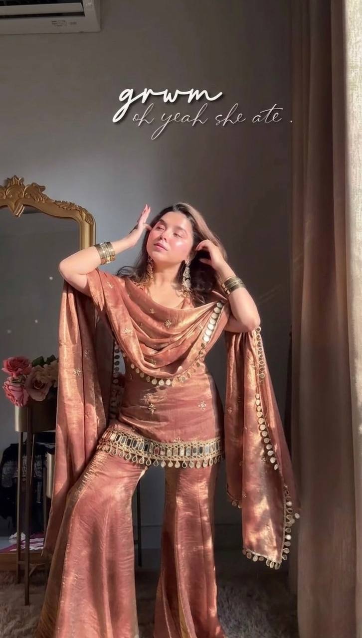 Women Ethnic Motifs Embroidered Regular Thread Work Kurti with Sharara & With Dupatta