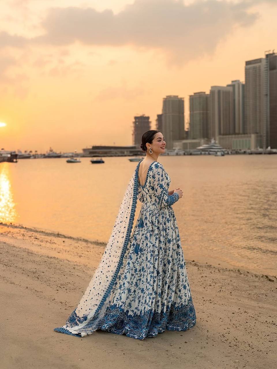 White Georgette & Organza Silk Gown