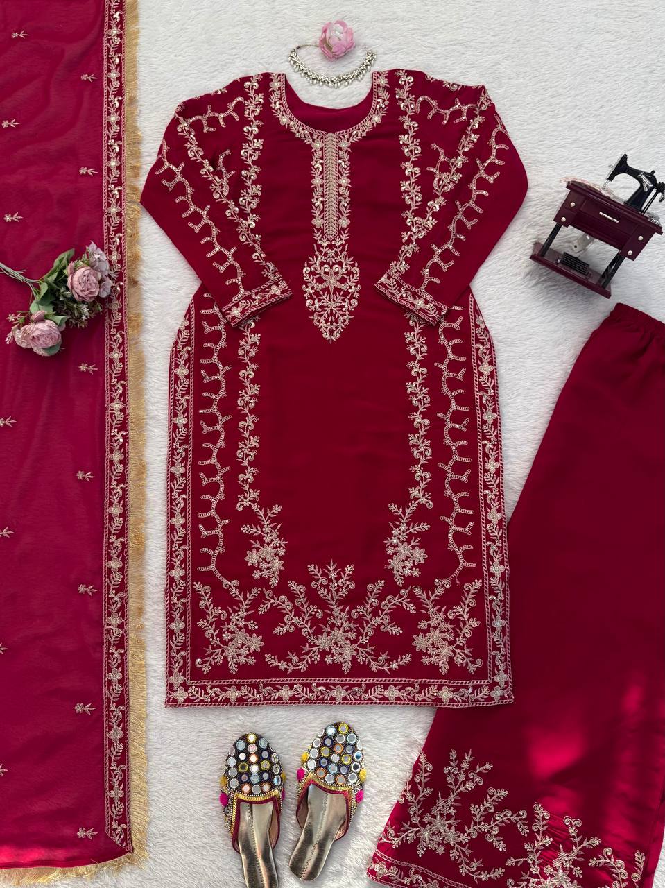 Fanah Red Hand Embroidered Suit