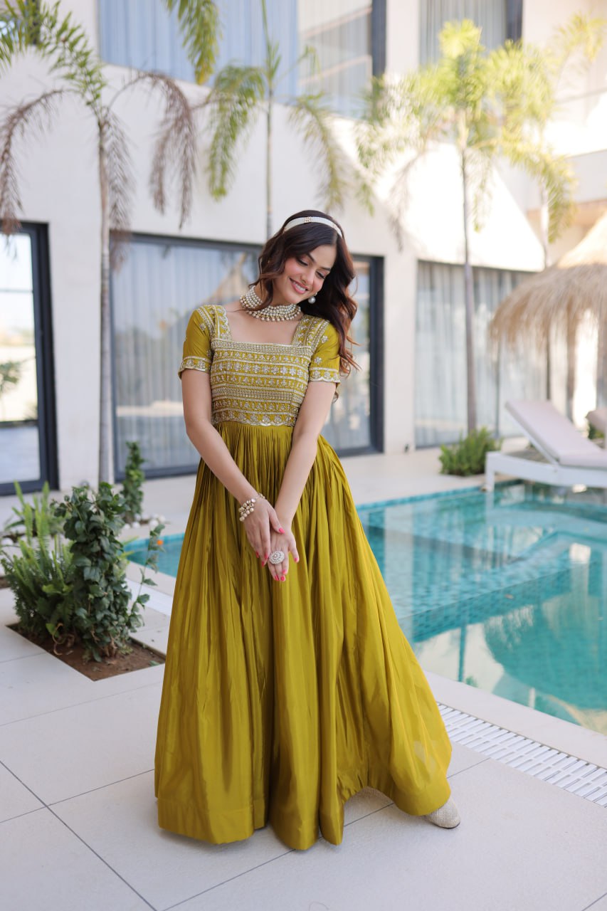 Fenta Anarkali Gown with Sequins, Zari Work