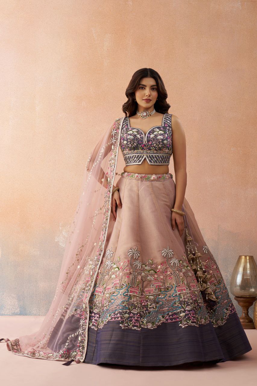 Embroidered Sequinned Semi-Stitched Lehenga & Unstitched Blouse With Dupatta