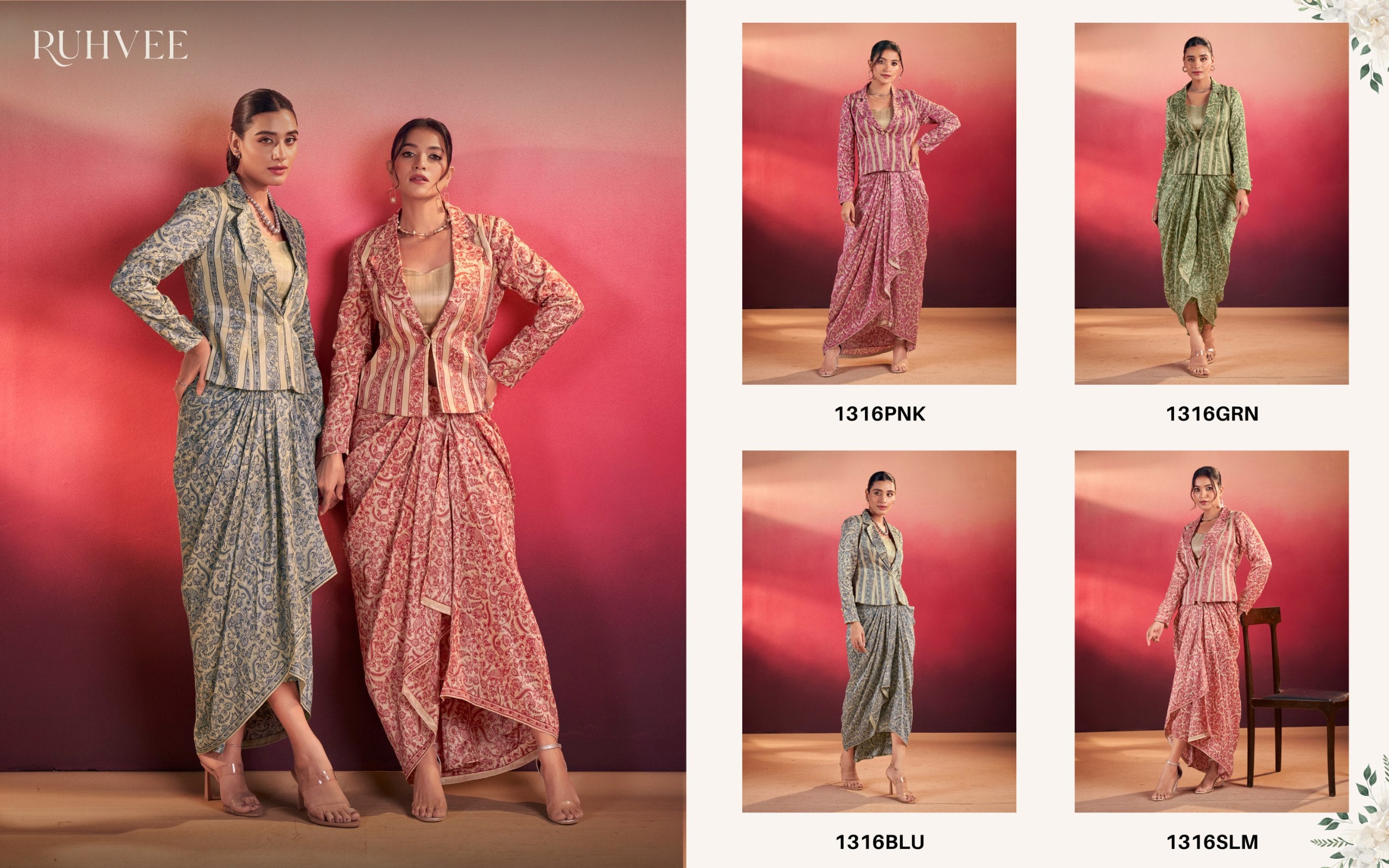 Bohemian Printed Blazer with Skirt & Jacket