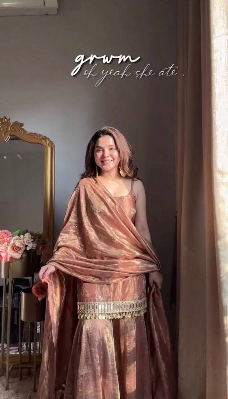 Women Ethnic Motifs Embroidered Regular Thread Work Kurti with Sharara & With Dupatta