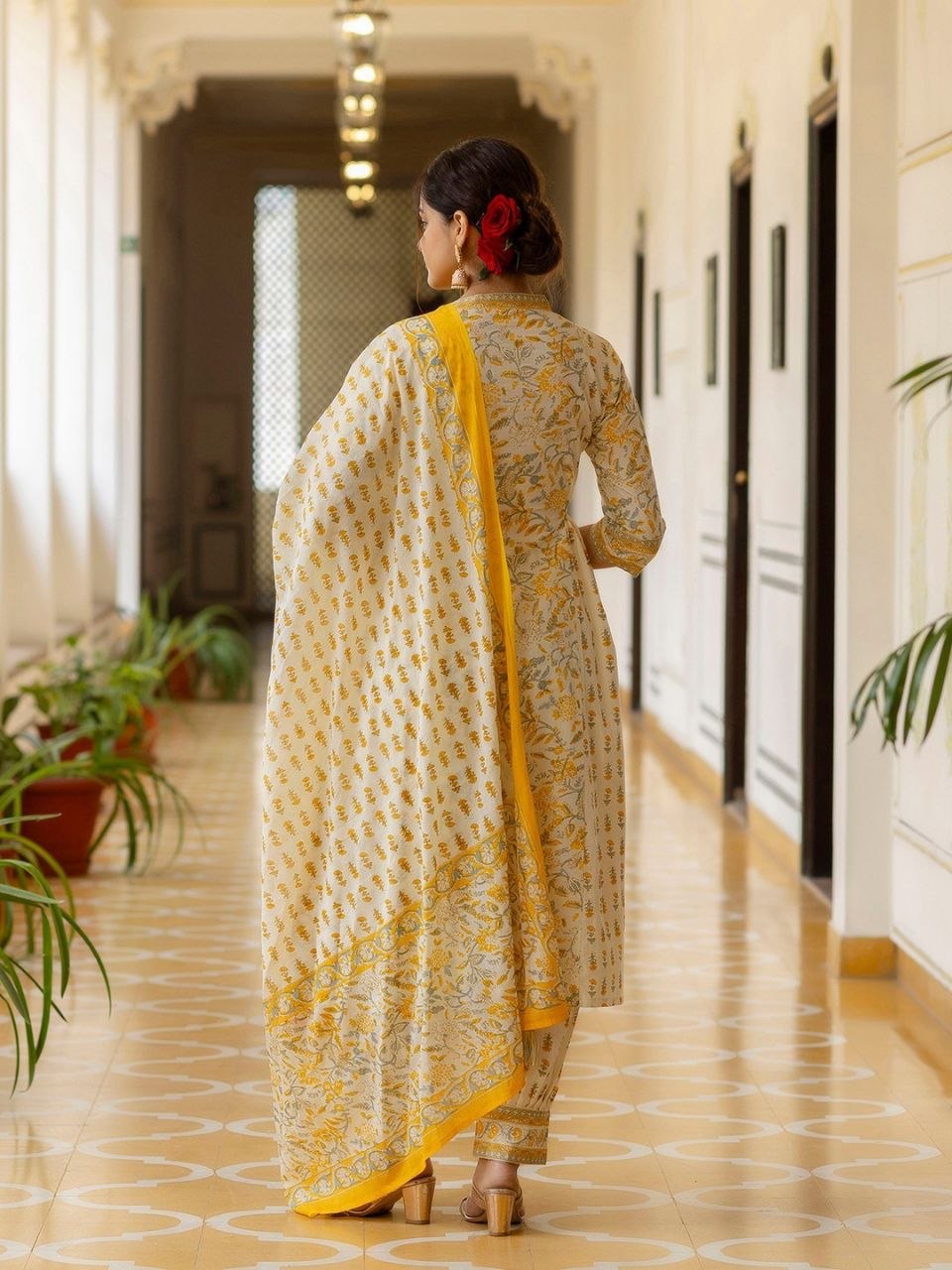 Women Ethnic Motifs Printed A-Line Kurta with Churidar & Dupatta