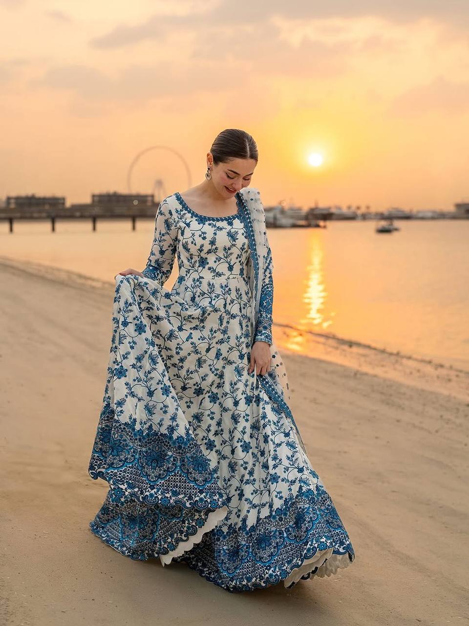 White Georgette & Organza Silk Gown
