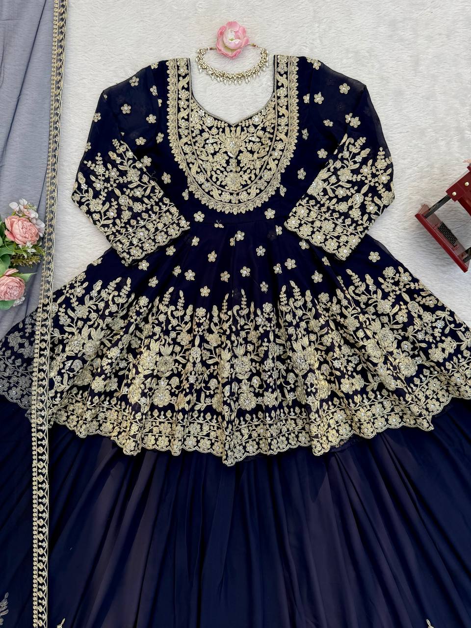 Exclusive Black Georgette Top Lehenga