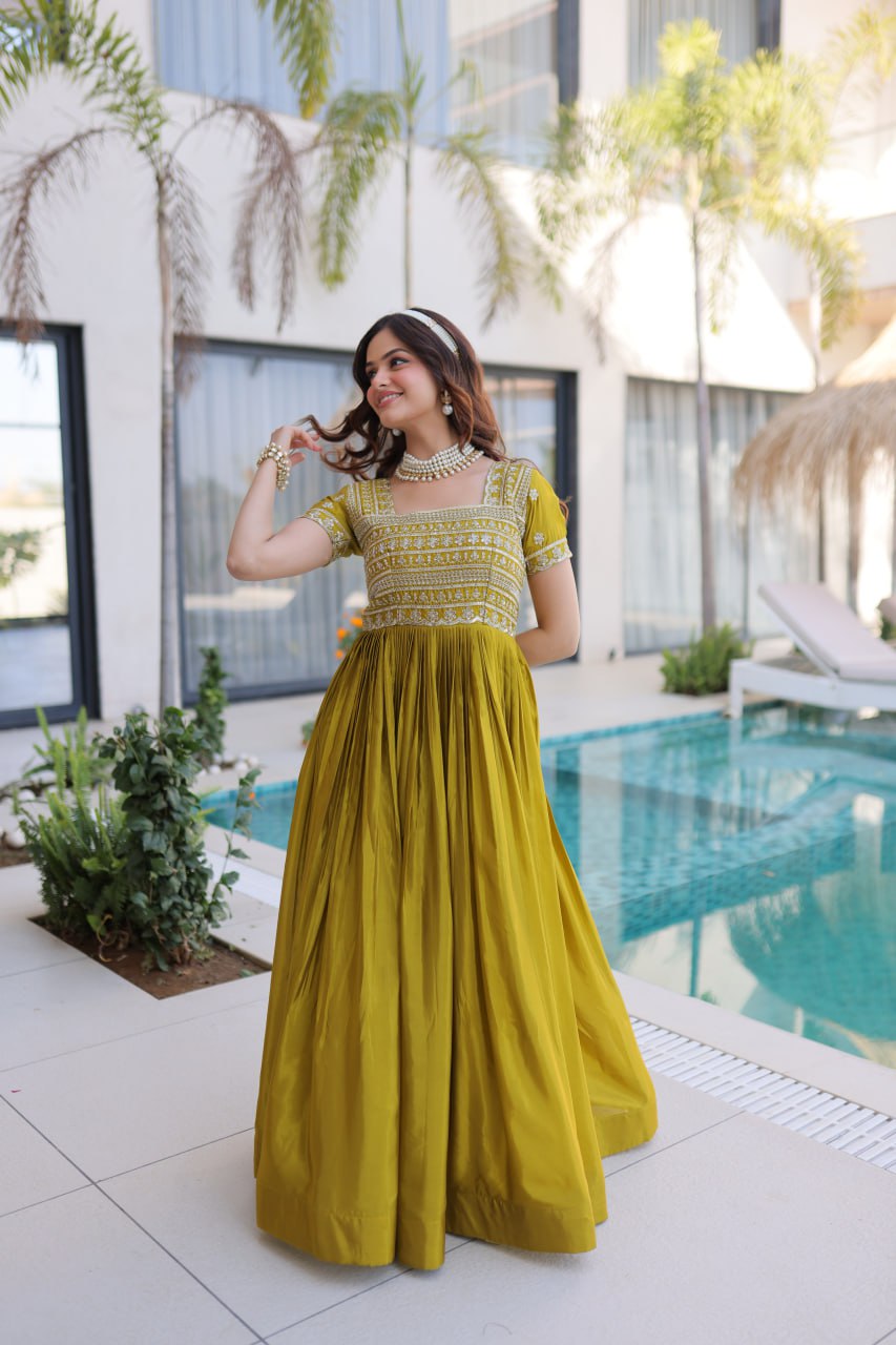 Fenta Anarkali Gown with Sequins, Zari Work
