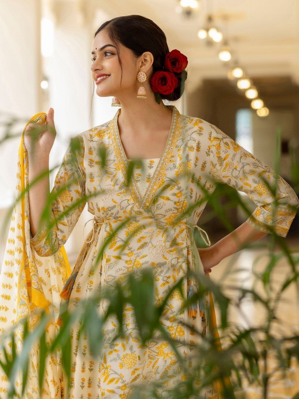 Women Ethnic Motifs Printed A-Line Kurta with Churidar & Dupatta