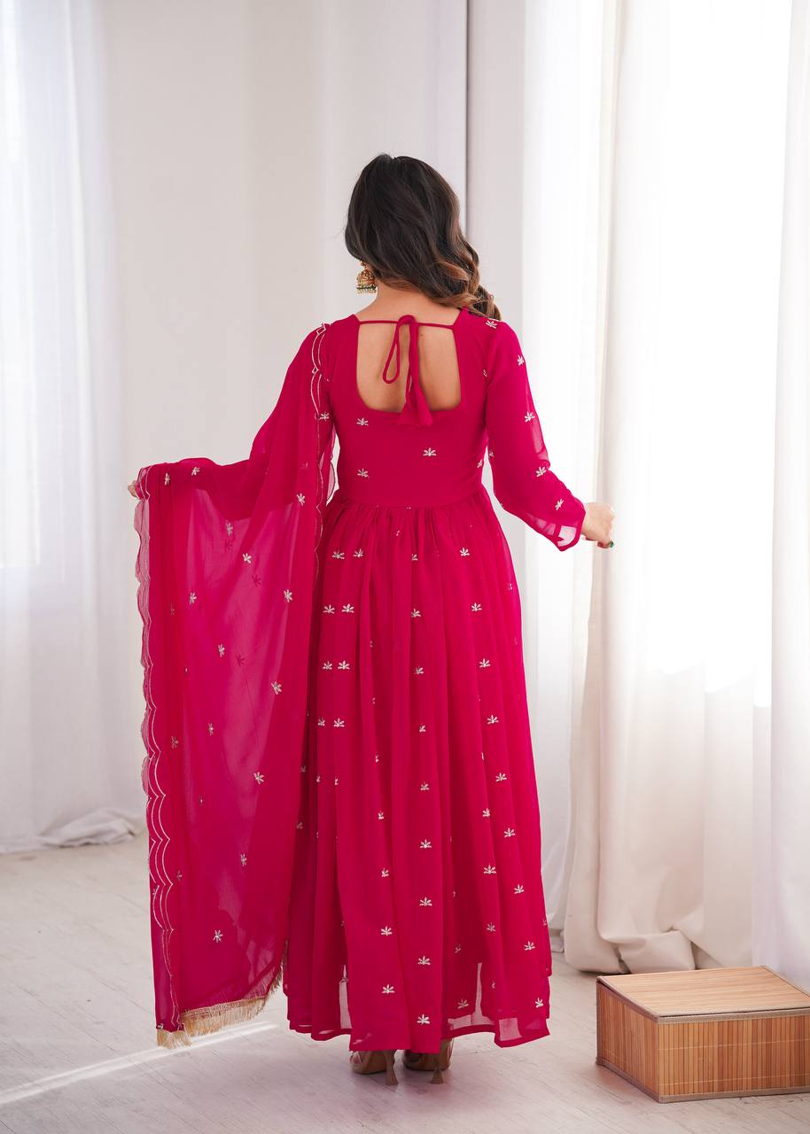 Georgette Sequins Embroidered Gown Set (3-Piece)