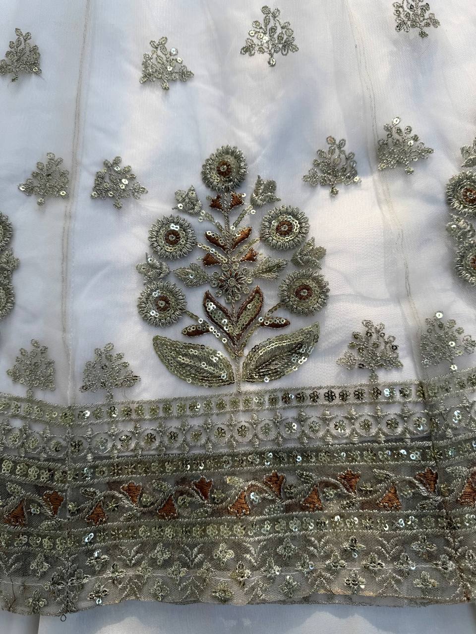 Stunning White Festive Wear Lehenga Gown With Gota Patti and Fancy Lace