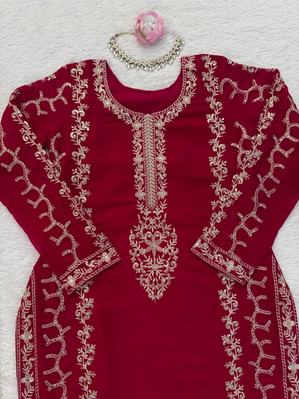 Fanah Red Hand Embroidered Suit