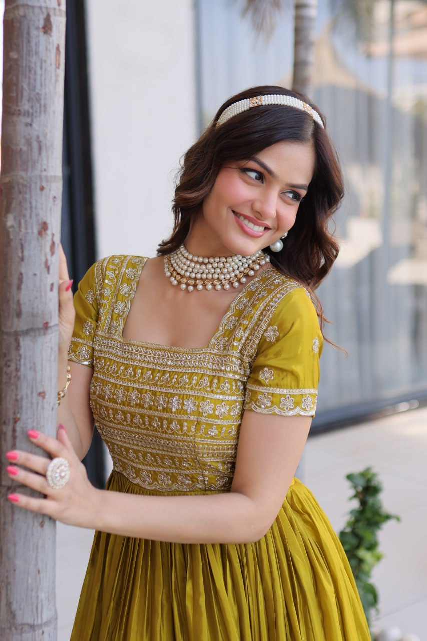 Fenta Anarkali Gown with Sequins, Zari Work