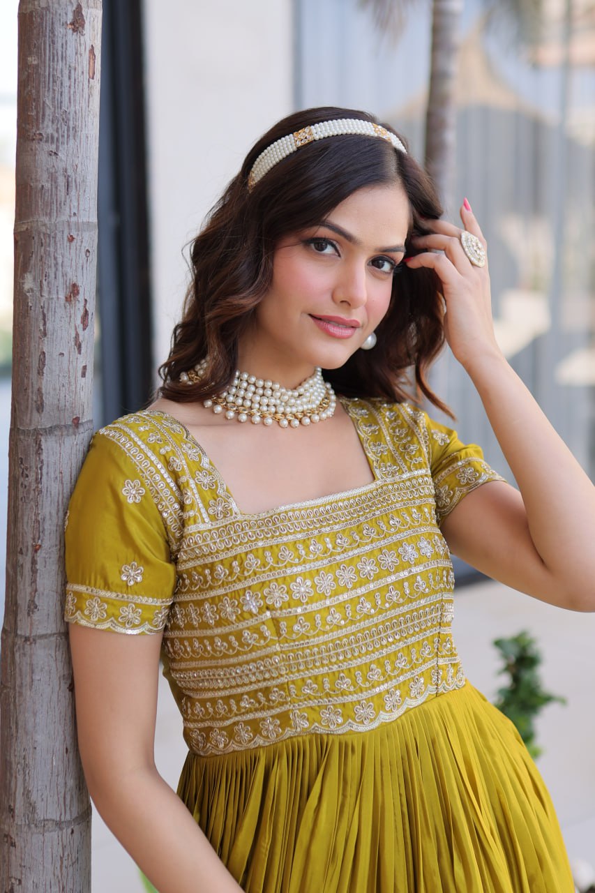 Fenta Anarkali Gown with Sequins, Zari Work