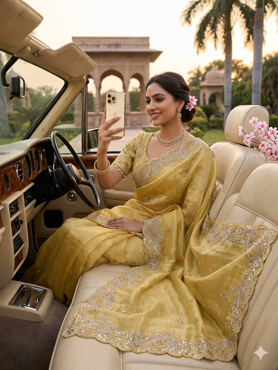 Y Elegant Crystal Crush Tissue Saree