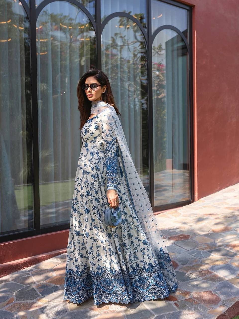 White Georgette & Organza Silk Gown