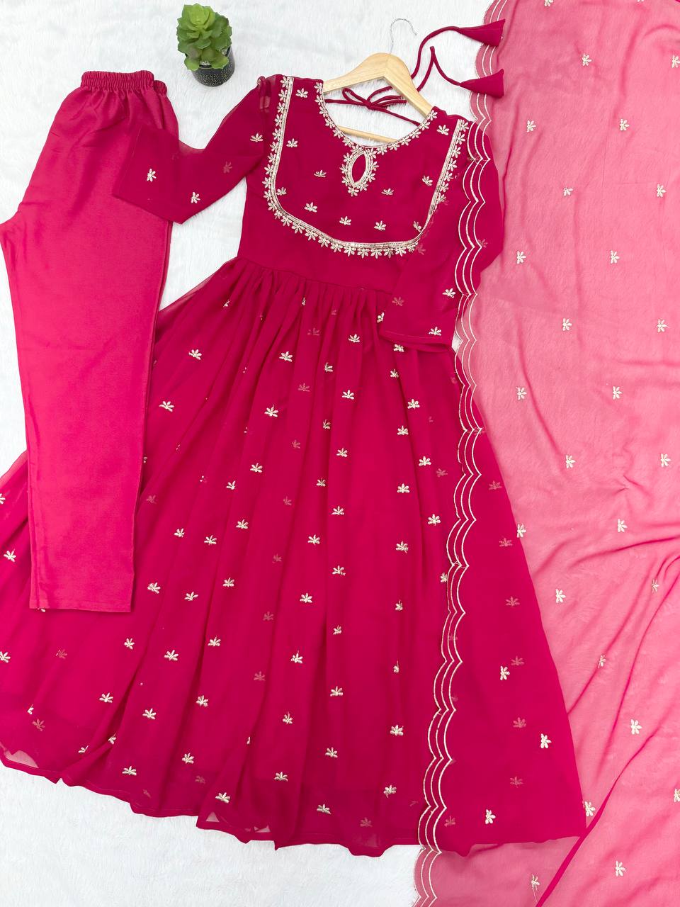 Georgette Sequins Embroidered Gown Set (3-Piece)