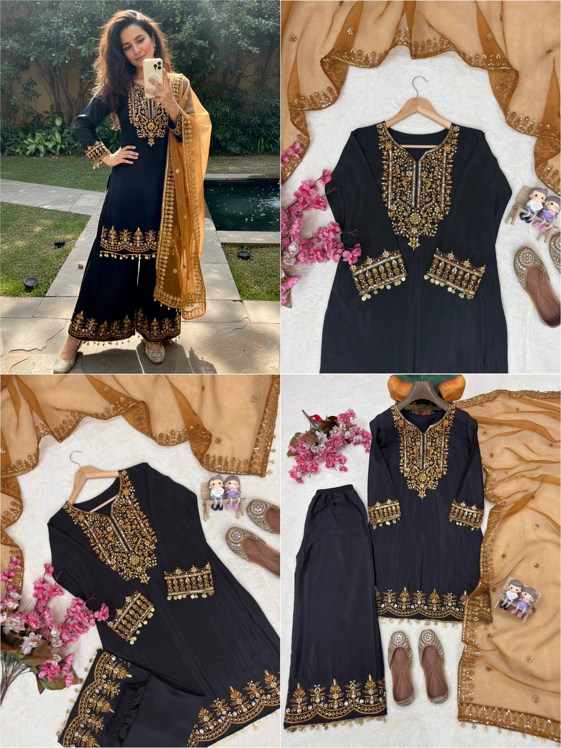 Women Ethnic Motifs Embroidered Regular Thread Work Kurta with Trousers & With Dupatta