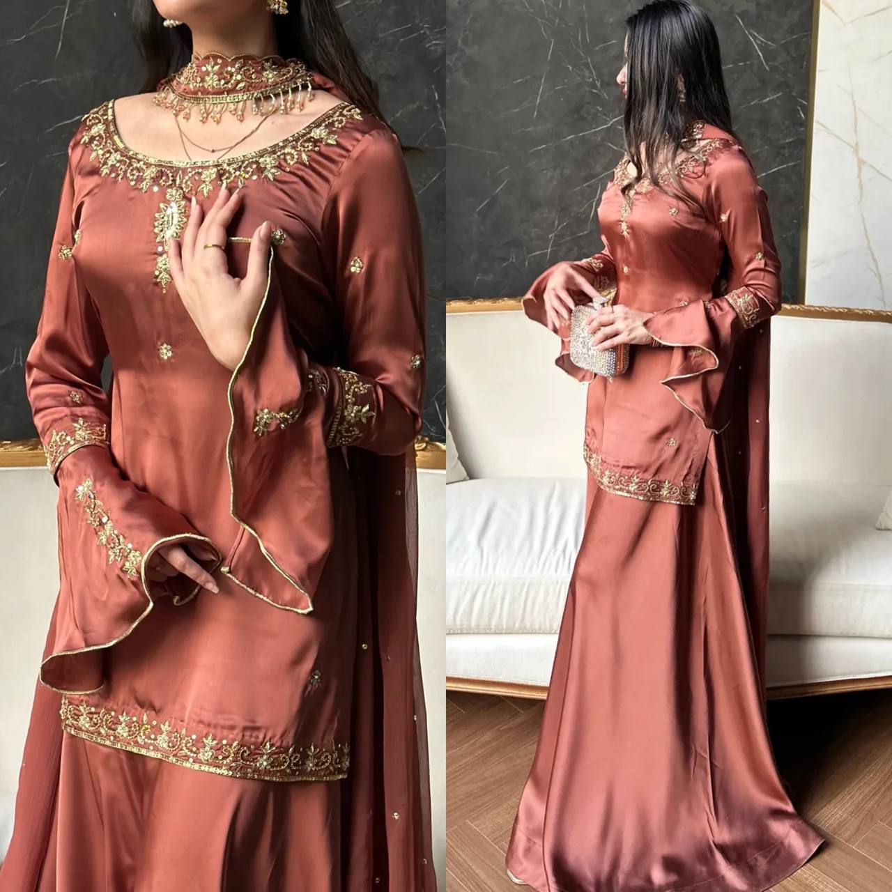 Roop Sheesha Silk Neck with Handwork