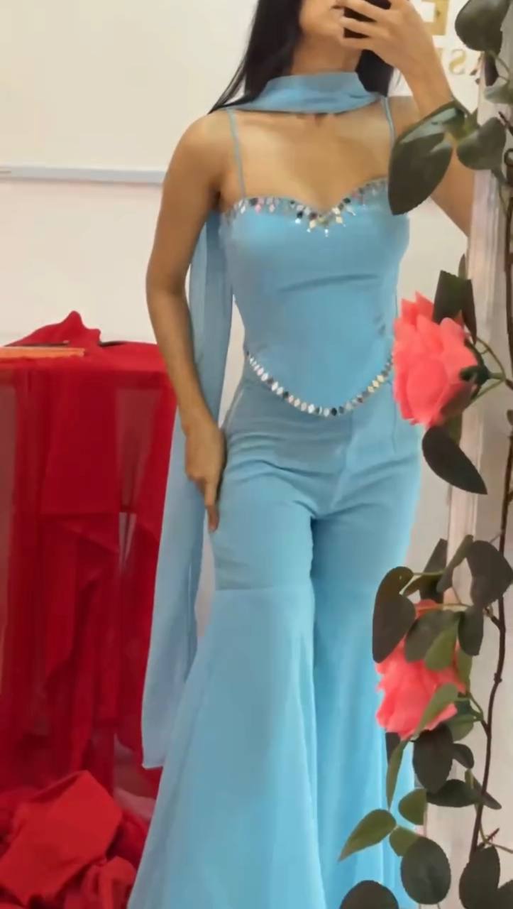 Designer Sleeveless Top Sharara Suit For Gen Z Girl