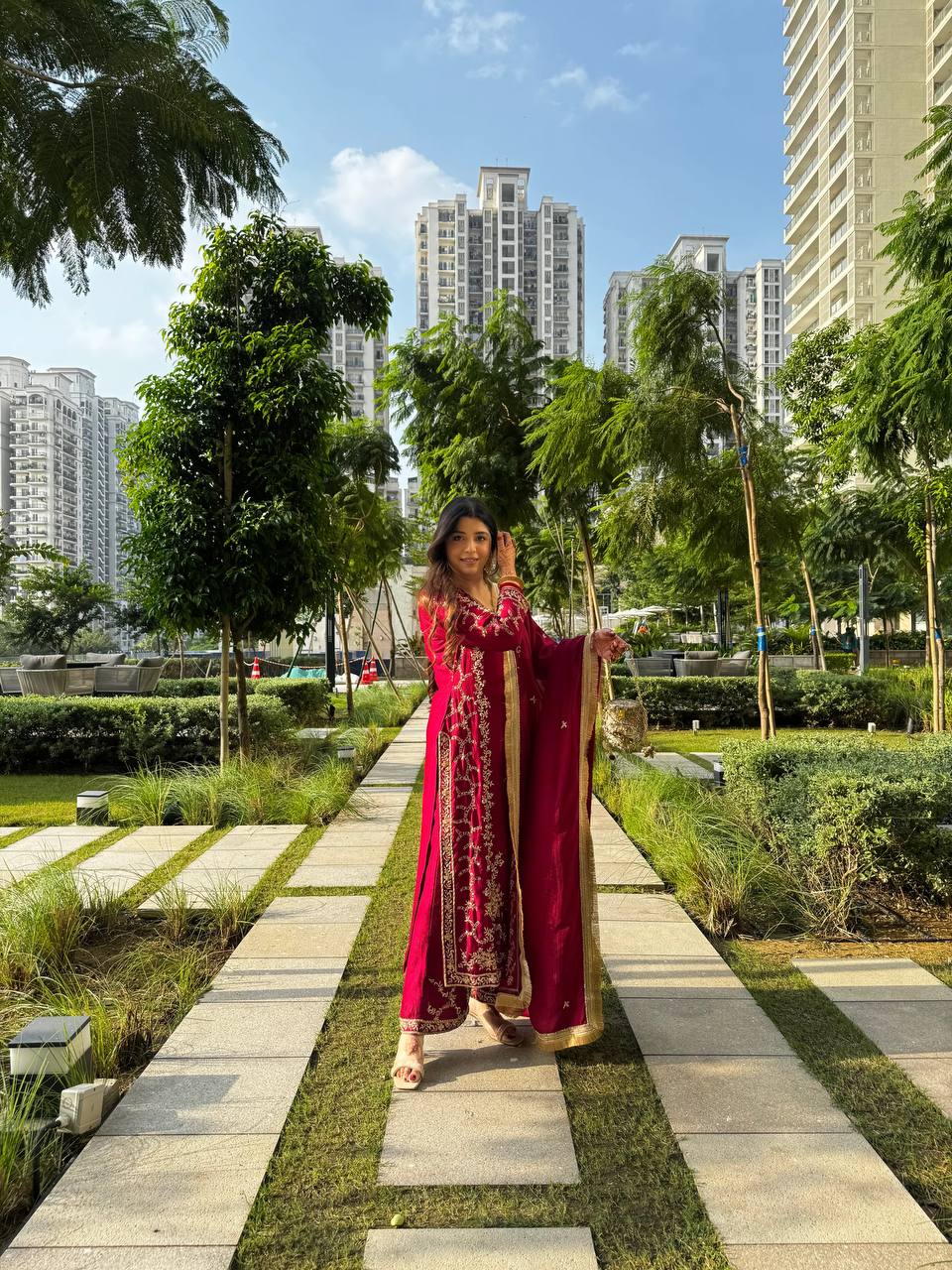 Fanah Red Hand Embroidered Suit