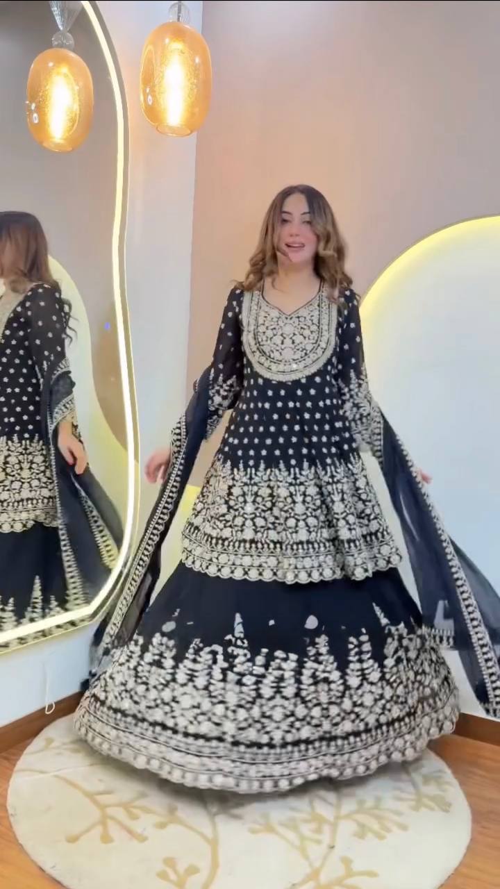 Exclusive Black Georgette Top Lehenga