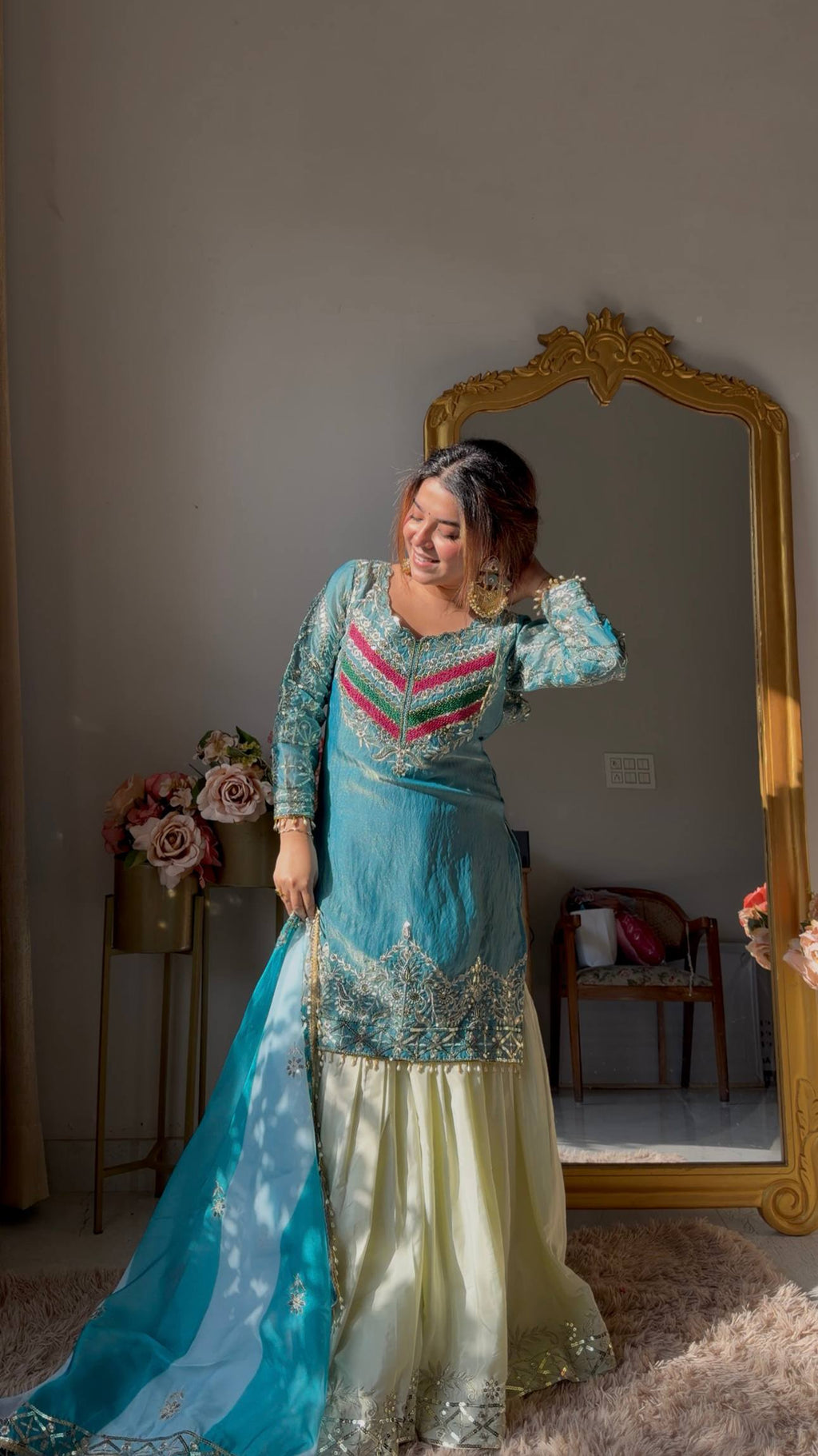 Designer Embroidered Top Plazzo Dupatta Set Collection