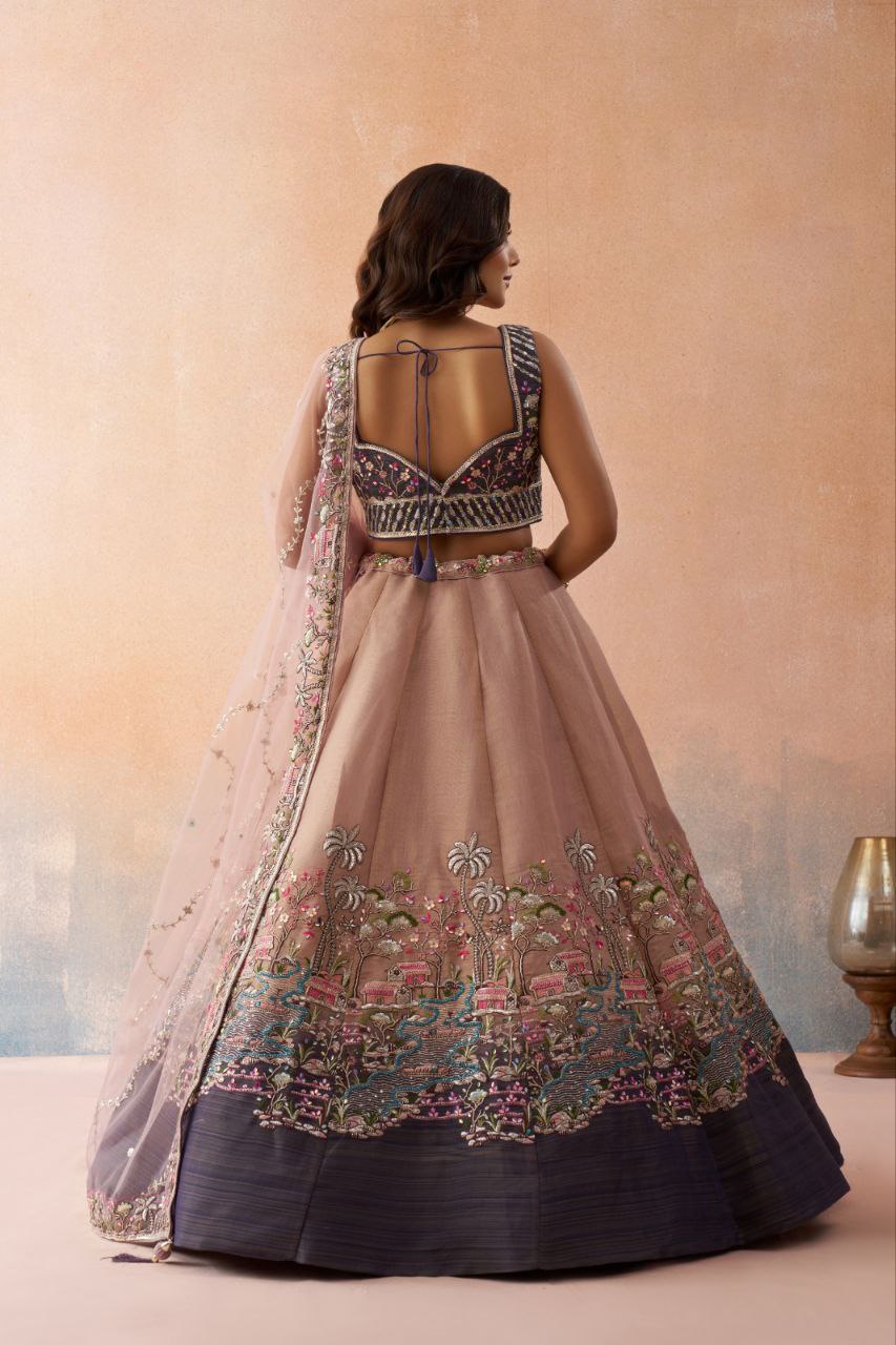 Embroidered Sequinned Semi-Stitched Lehenga & Unstitched Blouse With Dupatta