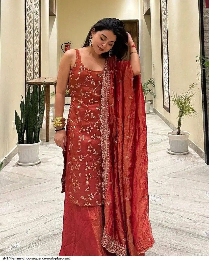 designer wear heavy jimmy choo organza 3 pis suit set stitched