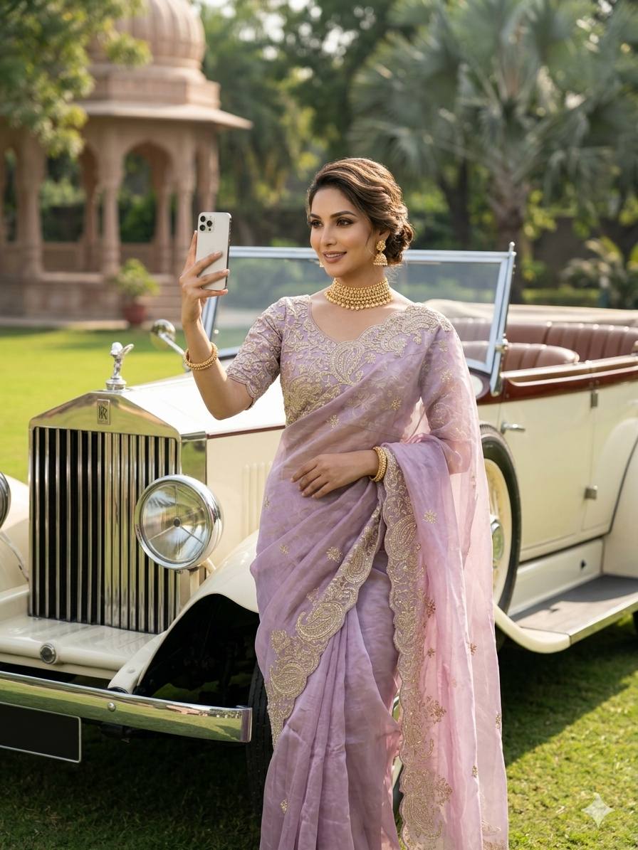 Elegant Crystal Crush Tissue Saree