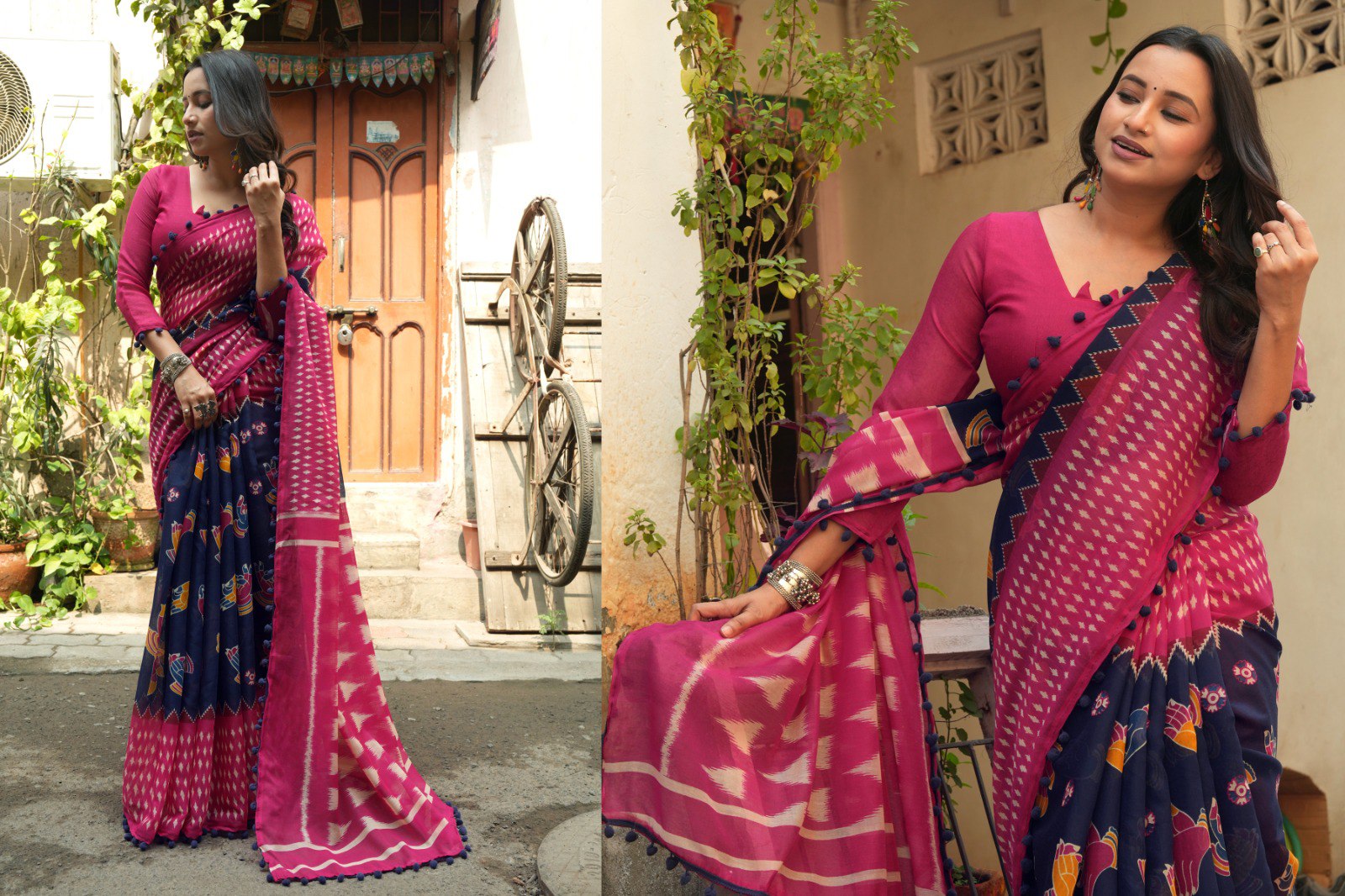 NAVY SOFT MUL COTTON IKKAT PRINT SAREE