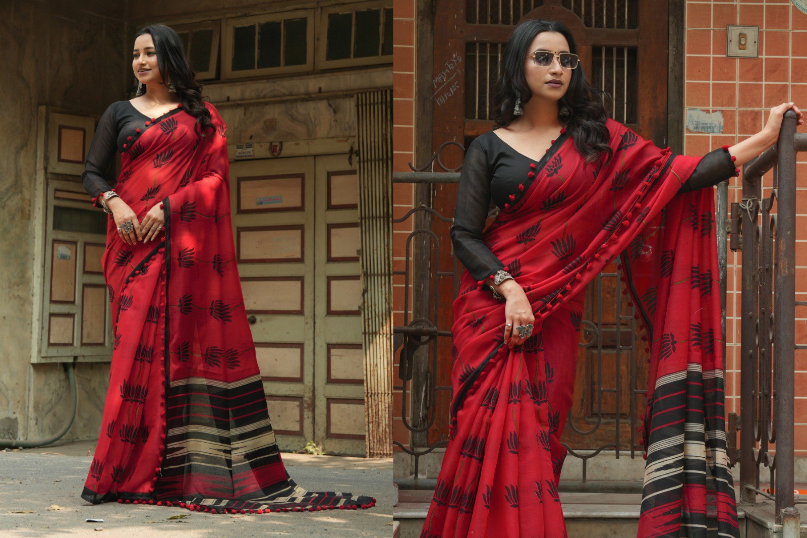 RANGRASA RED SOFT MUL COTTON IKKAT PRINT SAREE