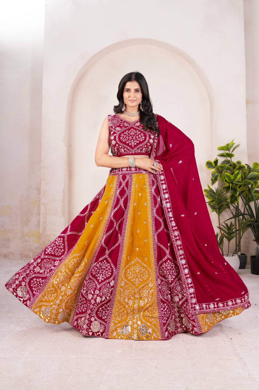 Designer Vichitra Silk Embroidery & Sequence Work Lehenga Choli