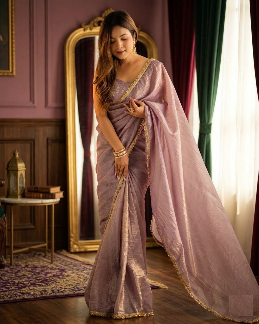 Premium Gold Crush Tissue Silk  Saree with Unstich Blouse