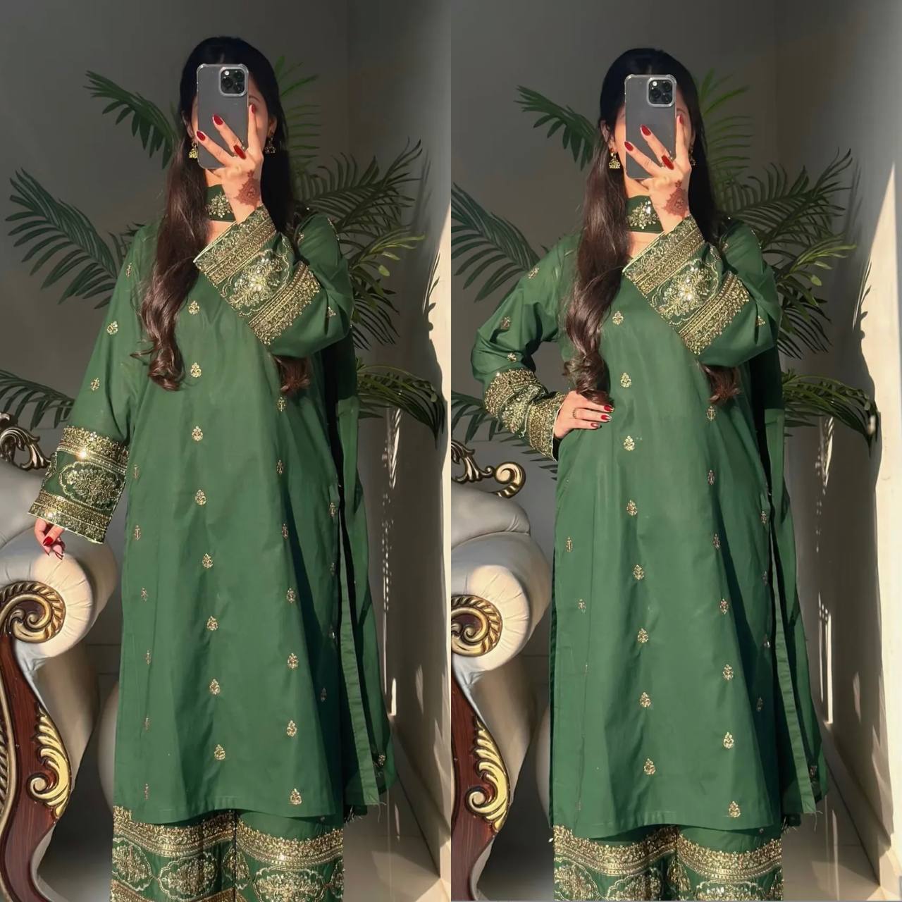 Emerald Green Sequence and Embroidery Suit Set