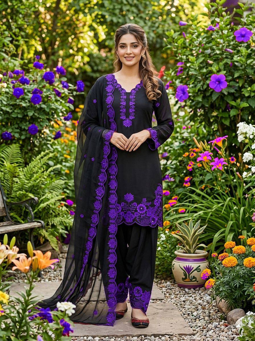 REAL MODLING THIS SEASON WEAR OUR SEQUENCE EMBROIDERY WORKED TOP, FARSI SALWAAR WITH DUPATTA