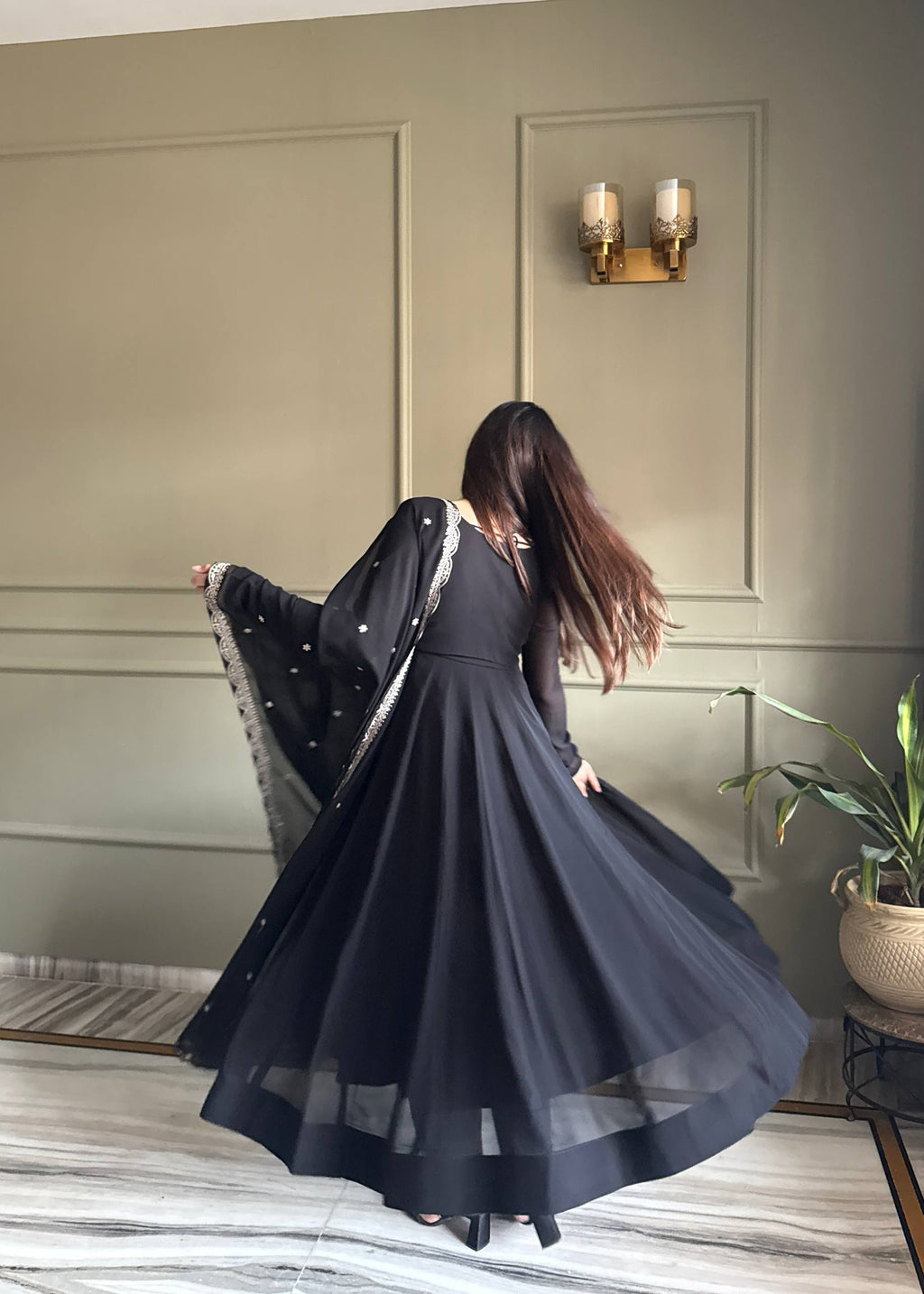 Black Color Faux Georgette Embroidered Anarkali Suit