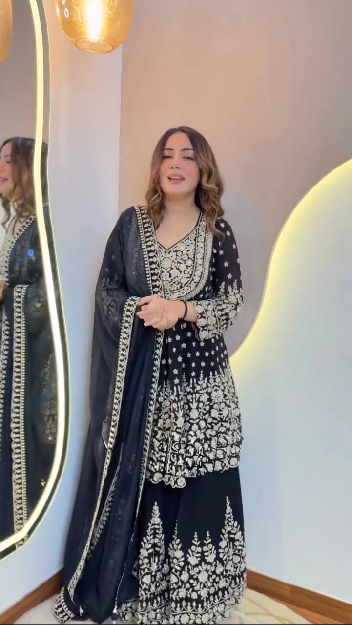 Exclusive Black Georgette Top Lehenga