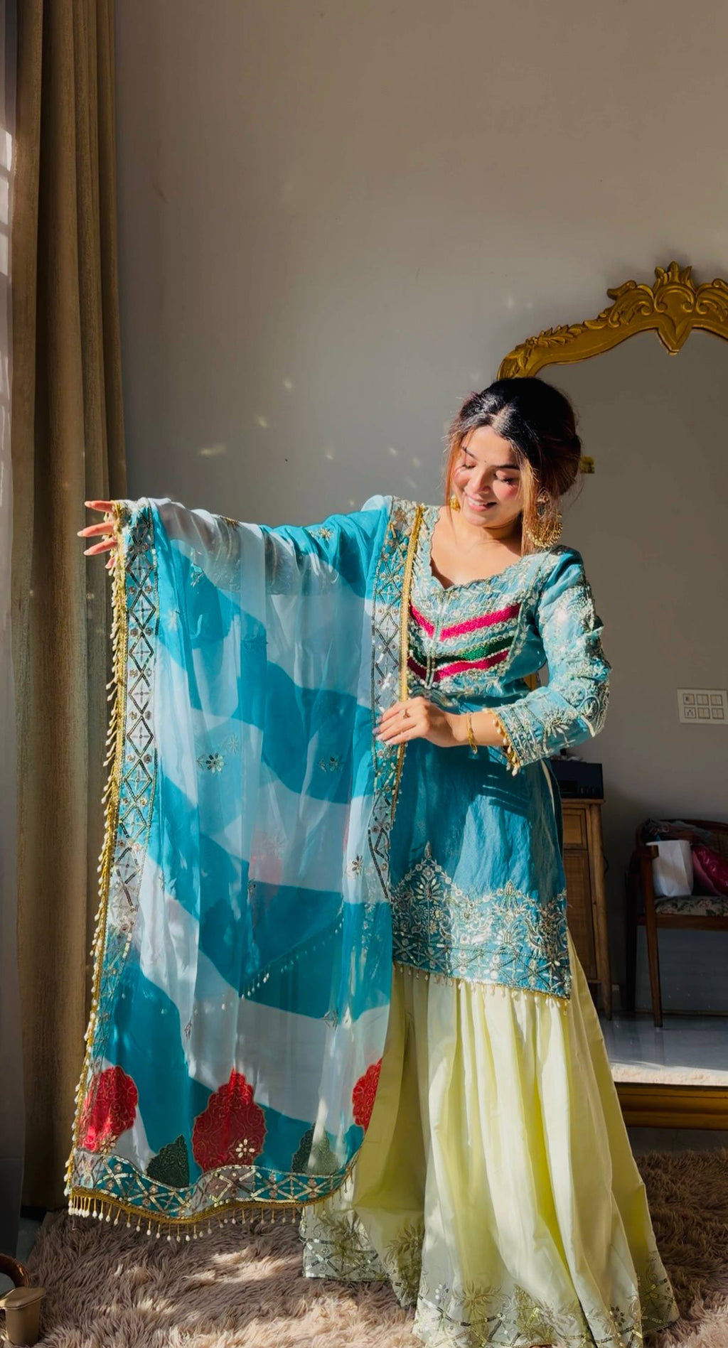 Designer Embroidered Top Plazzo Dupatta Set Collection