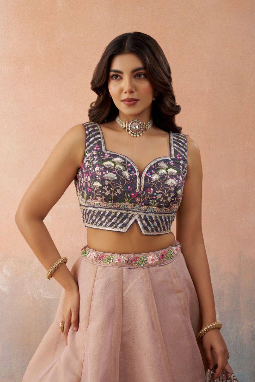 Embroidered Sequinned Semi-Stitched Lehenga & Unstitched Blouse With Dupatta