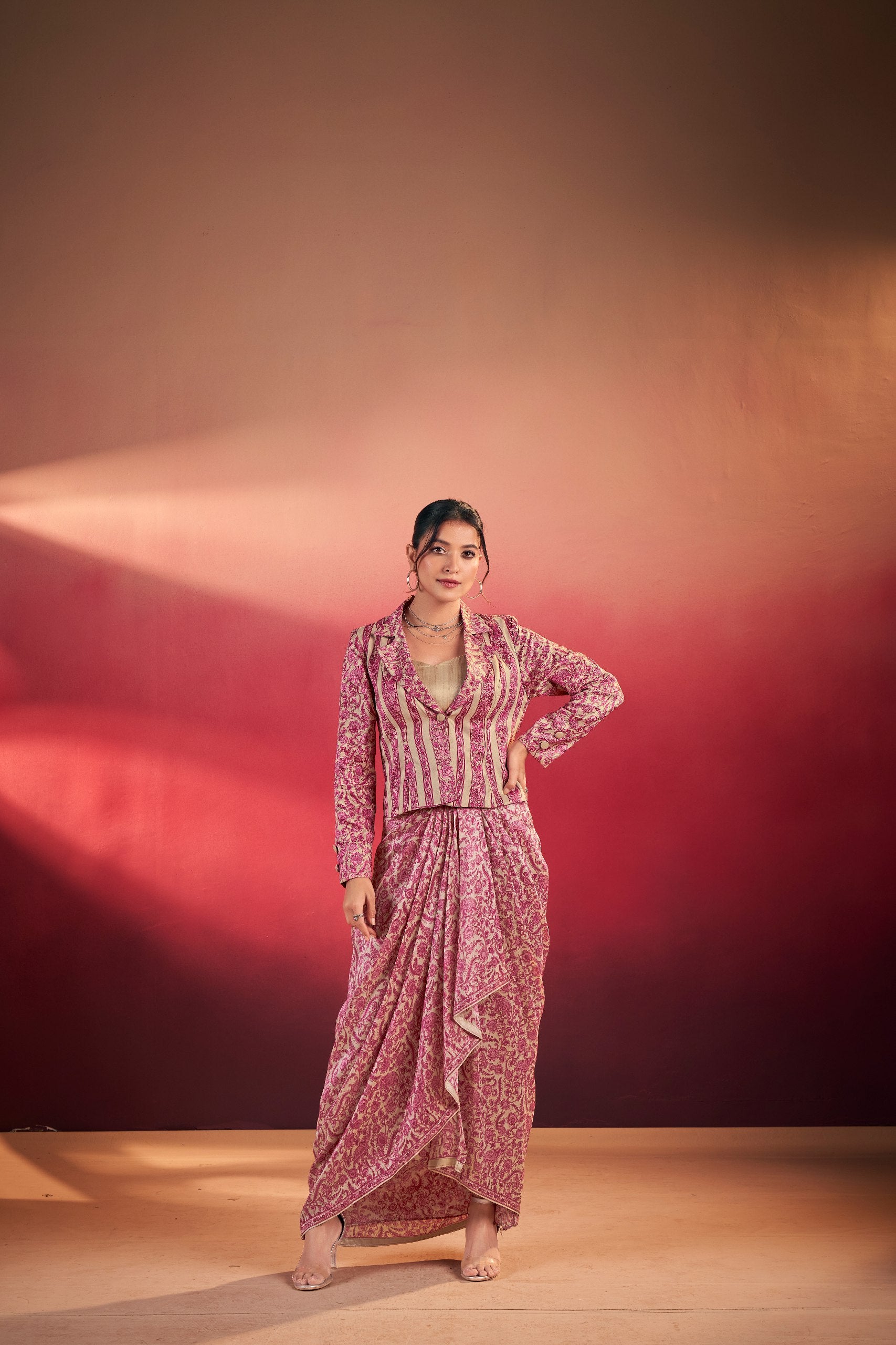 Bohemian Printed Blazer with Skirt & Jacket